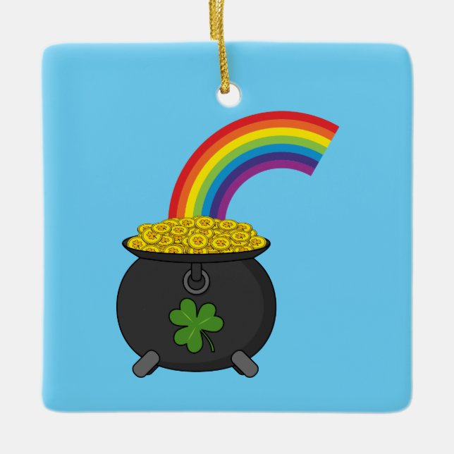 Pot of Gold Rainbow Cartoon Ceramic Ornament (Front)