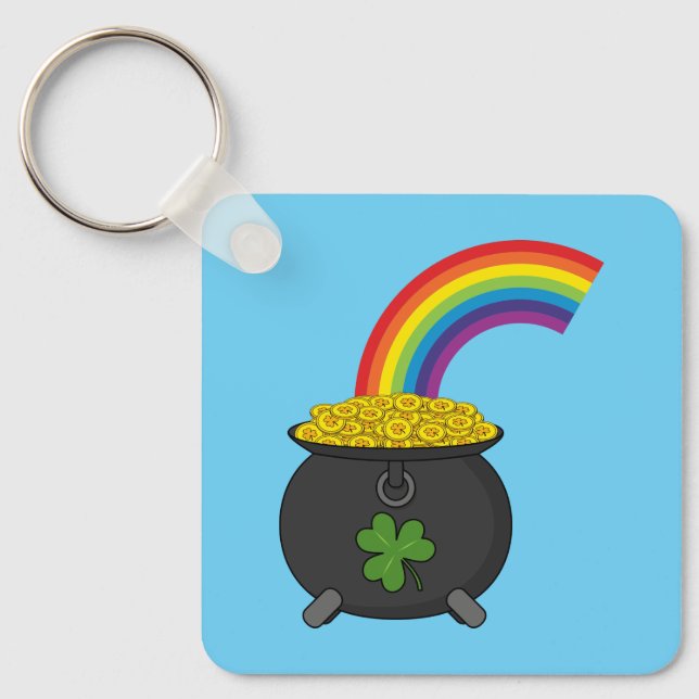 Pot of Gold Rainbow Cartoon Key Ring (Front)