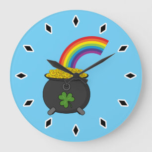 Pot of Gold Rainbow Cartoon Large Clock