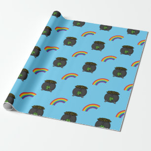 Pot of Gold Rainbow Cartoon Wrapping Paper