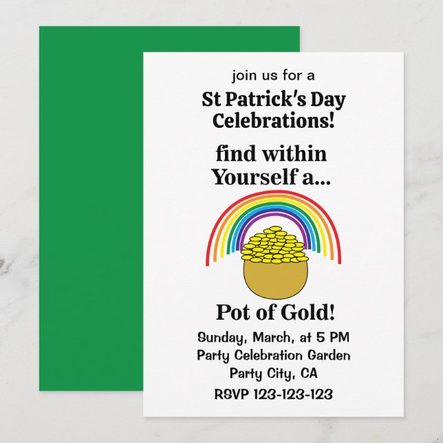 Pot Of Gold Within Yourself Saint Patrick's Day  Invitation (Front/Back)