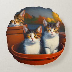 Pot Plant Kittens, Round Cushion