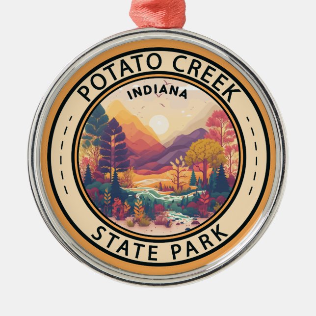 Potato Creek State Park Indiana Emblem Metal Tree Decoration (Front)