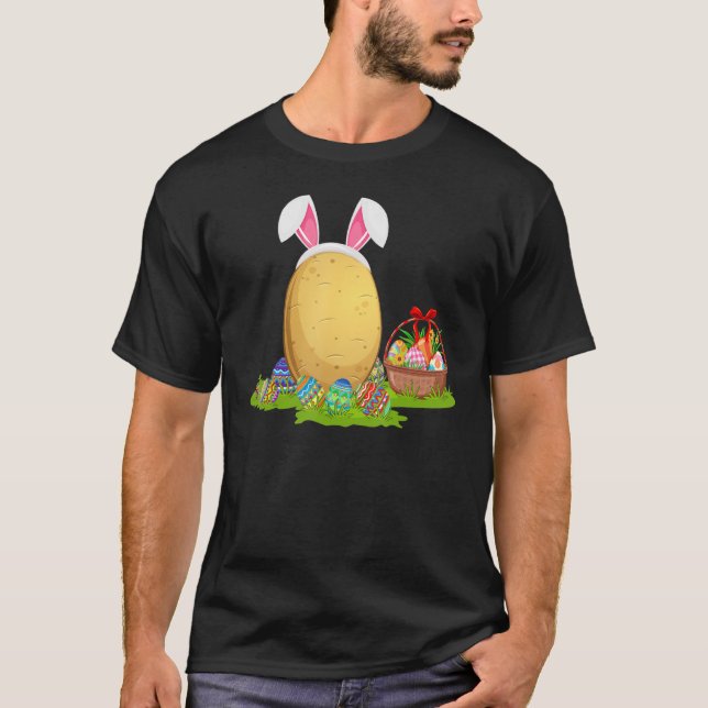 Potato Easter Egg Hunting Bunny Potato Easter Sund T-Shirt (Front)