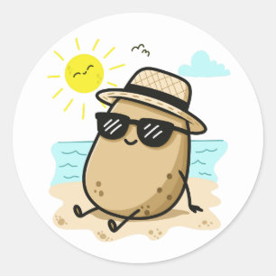 Potato On The Beach Summer Vibes Classic Round Sticker