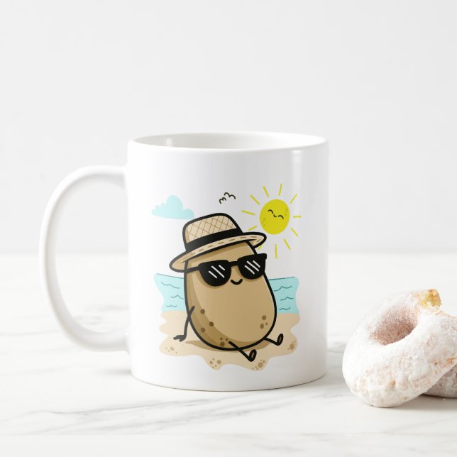 Potato On The Beach Summer Vibes Coffee Mug (With Donut)