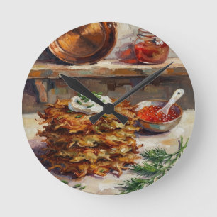 Potato Pancakes Kitchen Still Life Round Clock