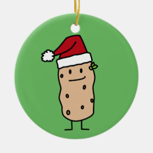 Potato Potatoes wearing Christmas Santa Hat Happy Ceramic Tree Decoration