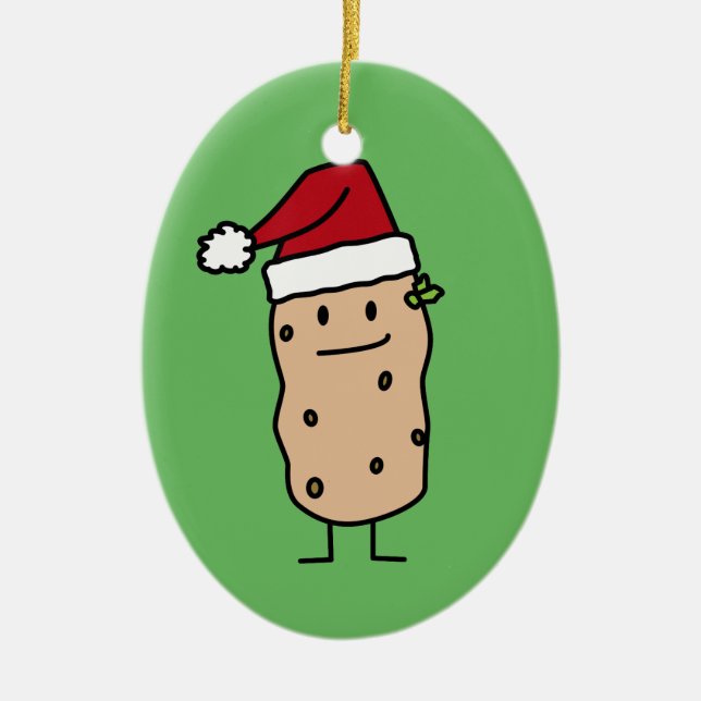 Potato Potatoes wearing  Christmas Santa Hat Happy Ceramic Tree Decoration (Front)