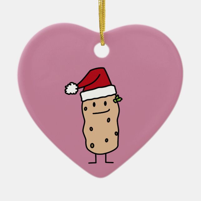 Potato Potatoes wearing Christmas Santa Hat Happy Ceramic Tree Decoration (Front)