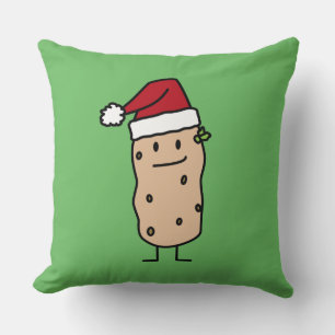 Potato Potatoes wearing Christmas Santa Hat Happy Cushion