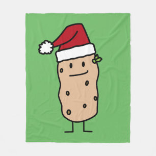Potato Potatoes wearing Christmas Santa Hat Happy Fleece Blanket