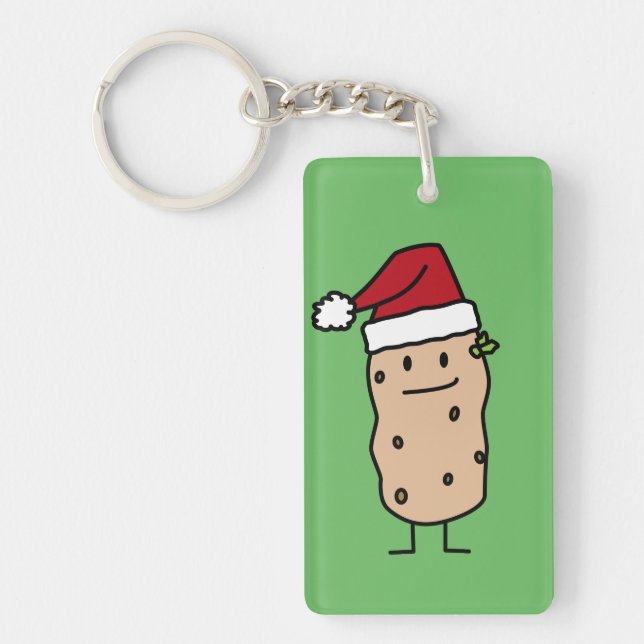 Potato Potatoes wearing Christmas Santa Hat Happy Key Ring (Front)
