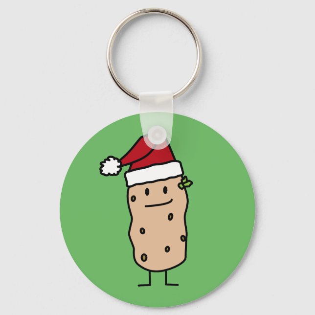 Potato Potatoes wearing Christmas Santa Hat Happy Key Ring (Front)