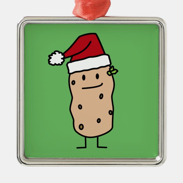 Potato Potatoes wearing Christmas Santa Hat Happy Metal Tree Decoration (Front)