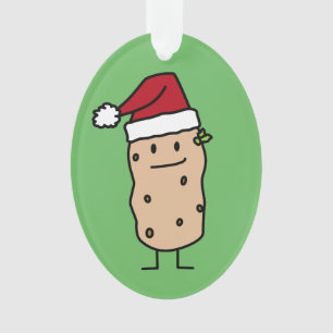Potato Potatoes wearing Christmas Santa Hat Happy Ornament