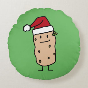 Potato Potatoes wearing Christmas Santa Hat Happy Round Cushion