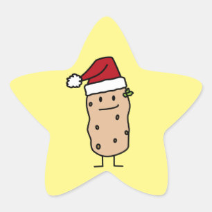 Potato Potatoes wearing Christmas Santa Hat Happy Star Sticker