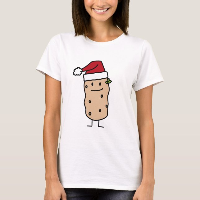 Potato Potatoes wearing Christmas Santa Hat Happy T-Shirt (Front)