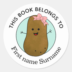 Potato This Book Belongs To Personalised Classic Round Sticker