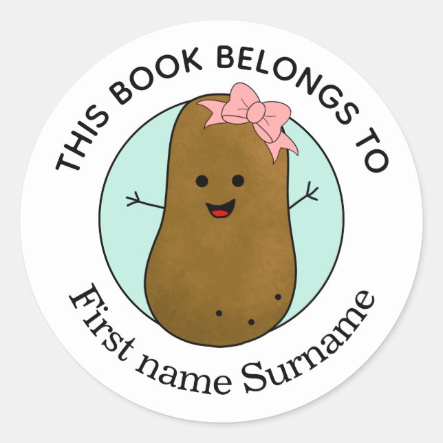 Potato This Book Belongs To Personalised  Classic  Round Sticker (Front)
