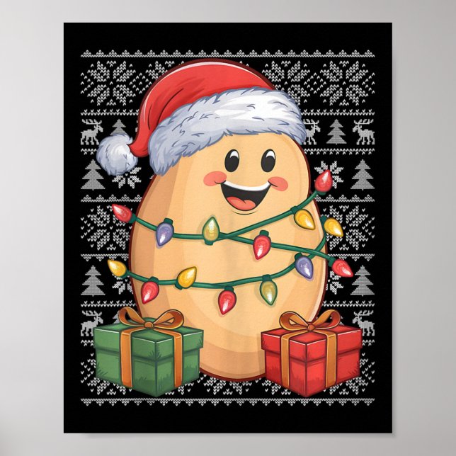 Potato Xmas Sweater Style Ugly Santa Hat Potato Ch Poster (Front)