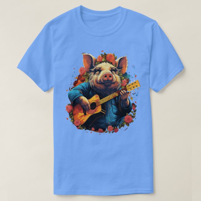 PotBellied Pig Playing Guitar T-Shirt (Design Front)