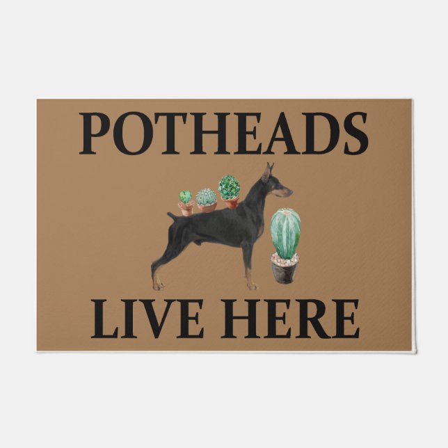 Potheads Live Here, Dog Gift Lover Doberman Doormat (Front)