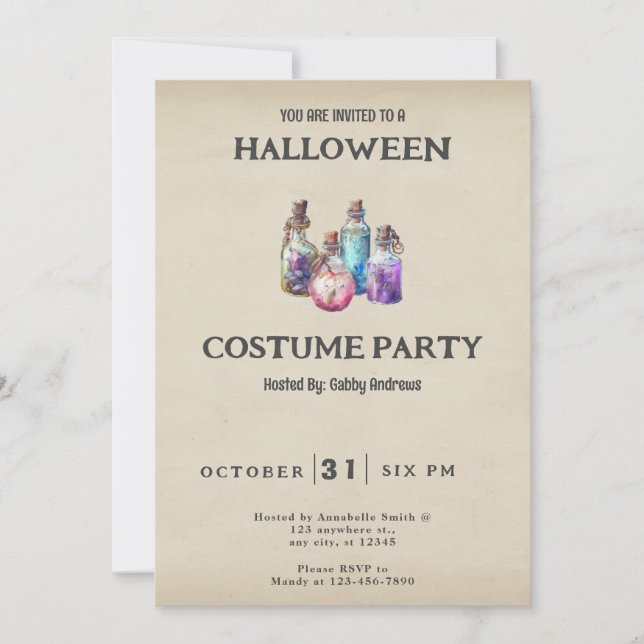 Potion Bottles Spell Bottles Vintage Halloween Invitation (Front)