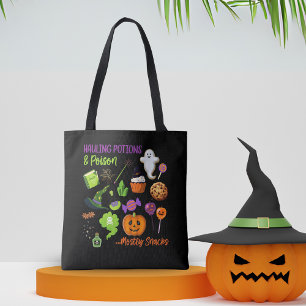 Potions & Snacks Halloween Tote Bag Funny Witchy