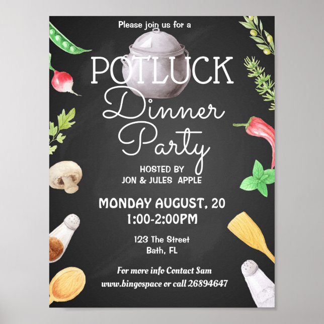 potluck dinner party potluck party invite poster (Front)