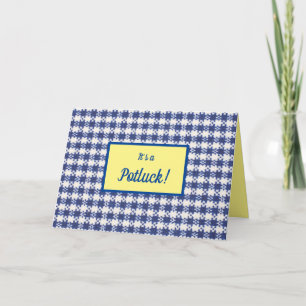 Potluck Invite, Blue & White, Folded Invitation