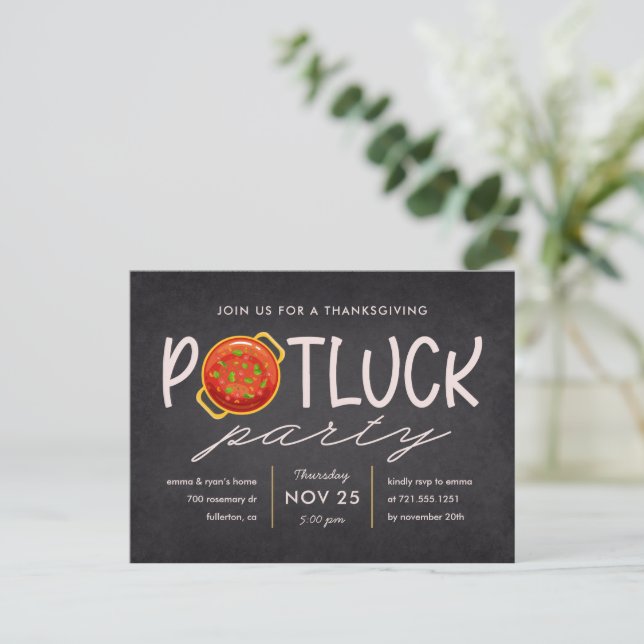 Potluck Party Thanksgiving Invitation Postcard (Standing Front)