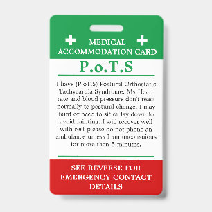 PoTS In Case of Emergency ICE invisible illness Ba ID Badge