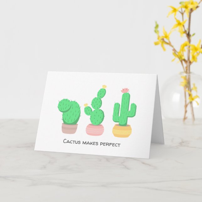 Potted Cacti - Cactus Makes Perfect Blank Card (Yellow Flower)