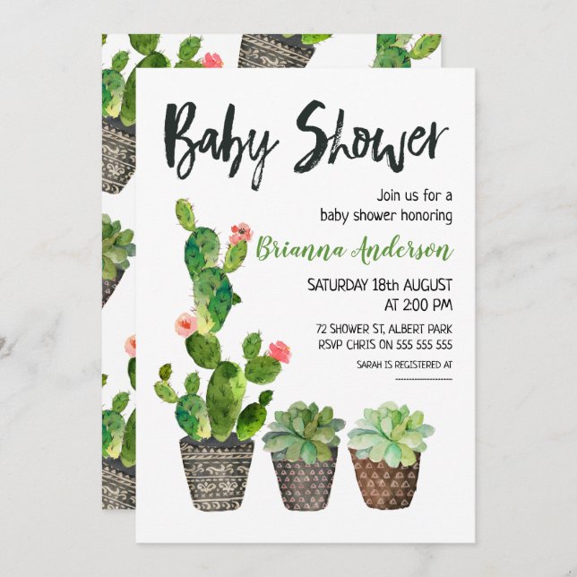 Potted Cactus Baby Shower Invitation (Front/Back)