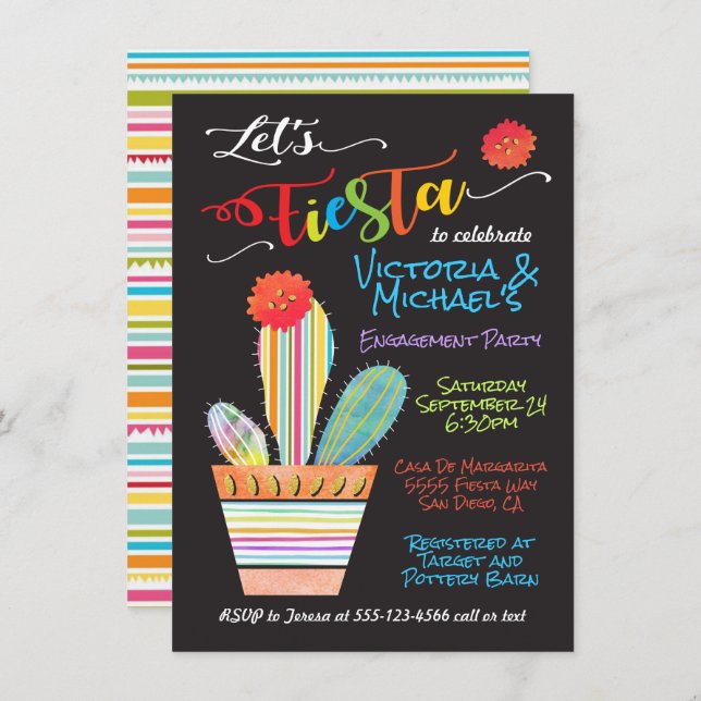 Potted Cactus Mexican Fiesta Invitation (Front/Back)
