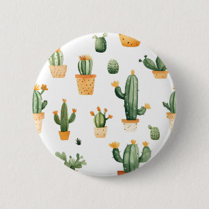 Potted Cactus on White  6 Cm Round Badge