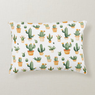 Potted Cactus on White Decorative Cushion