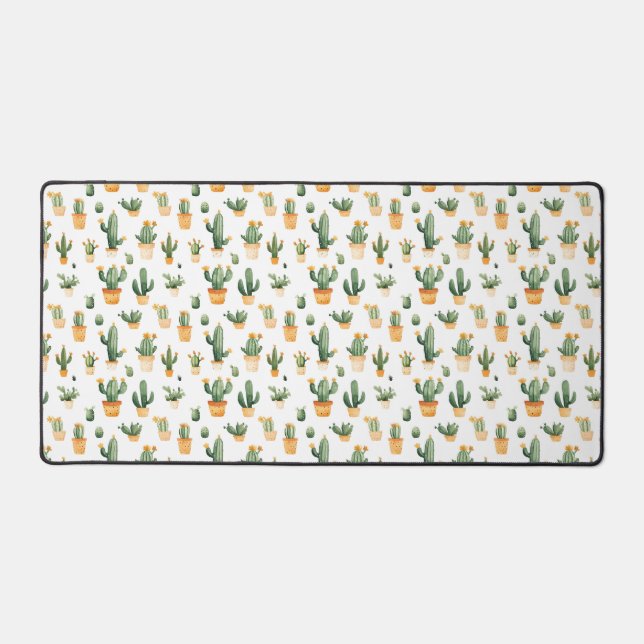 Potted Cactus on White Desk Mat (Front)