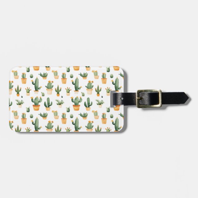 Potted Cactus on White  Luggage Tag (Front Horizontal)