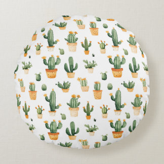 Potted Cactus on White Round Cushion