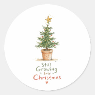 Potted Christmas Tree Watercolor Classic Round Sticker