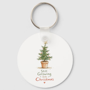 Potted Christmas Tree Watercolor Key Ring
