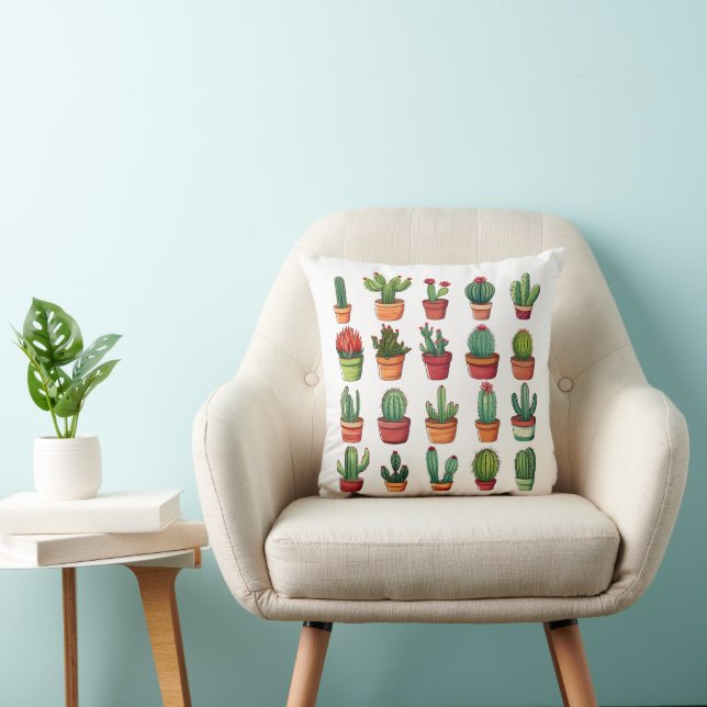 Potted Desert Cactus and Succulents  Cushion (Chair)