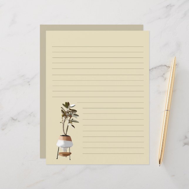 Potted Eucalyptus Tree lined stationery paper (Front/Back In Situ)