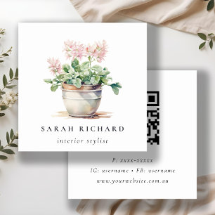 Potted Floral House Plants Botanical QR Code Square Business Card