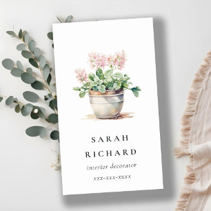 Potted Floral House Plants Watercolor Botanical Business Card