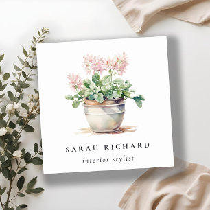 Potted Floral House Plants Watercolor Botanical Square Business Card