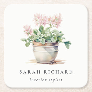 Potted Floral House Plants Watercolor Botanical  Square Paper Coaster